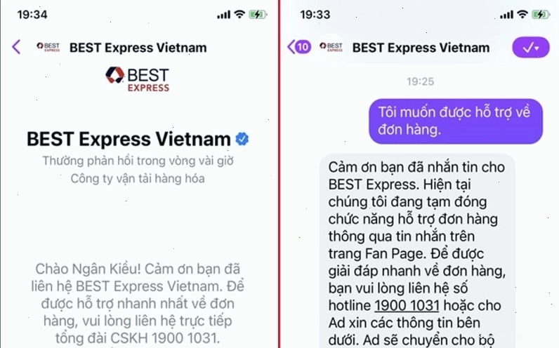 Nhắn tin đến Facebook của BEST Express để nhận hỗ trợ nhanh chóng