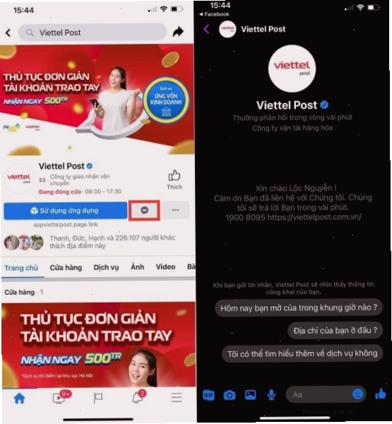Nhắn tin trực tiếp cho Fanpage Viettel Post để tra cứu vận đơn