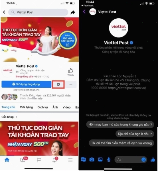 Nhắn tin trực tiếp cho Fanpage Viettel Post để tra cứu vận đơn