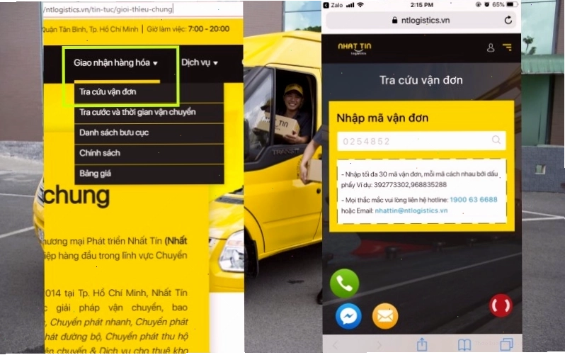 Nhập mã vận đơn vào ô tìm kiếm trên website Nhất Tín Logistics