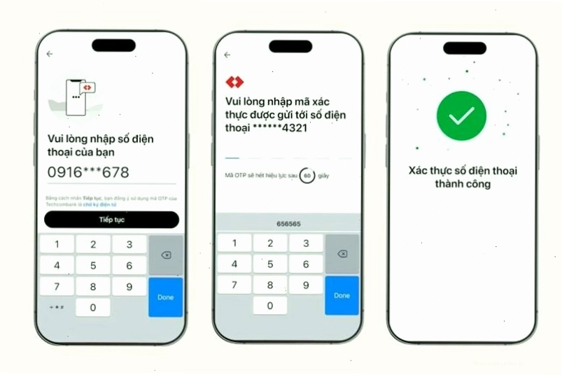 Nhập số điện thoại và lấy mã xác thực OTP trong quá trình tạo tài khoản ngân hàng online