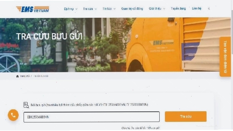 Nhập thông tin mã vận đơn để tra cứu EMS