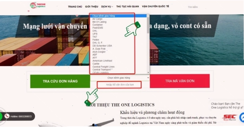Nhập thông tin vận đơn để tra cứu