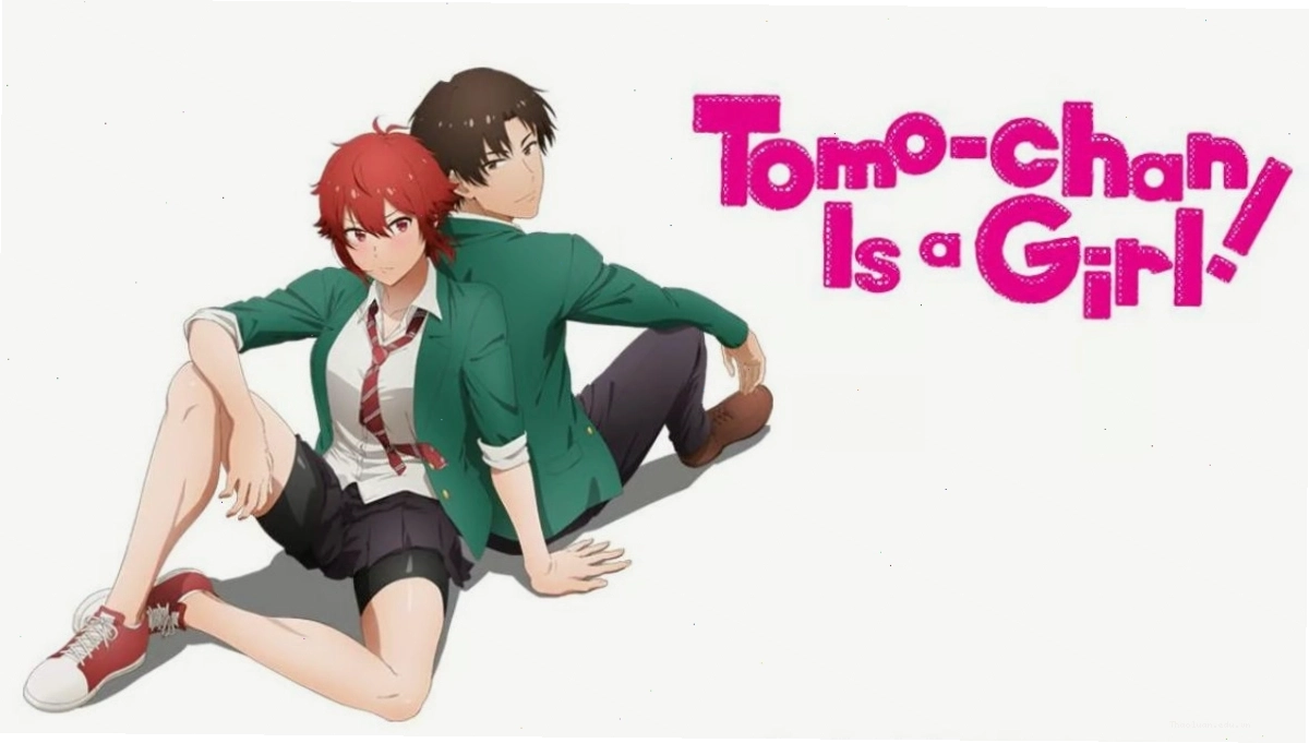 Series banner cho anime Tomo-Chan is a Girl, hai nhân vật chính ngồi dựa lưng vào nhau