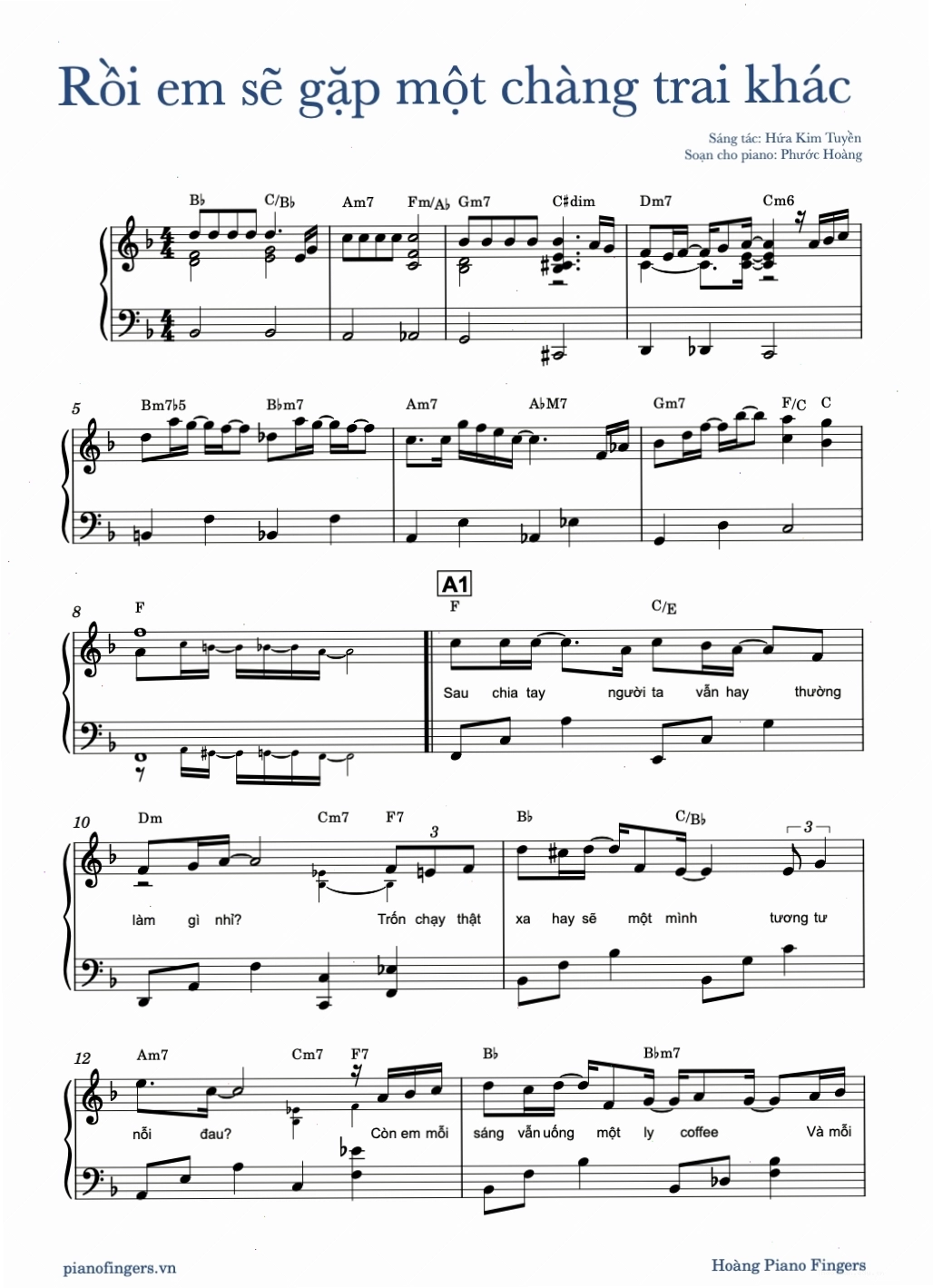 Sheet piano bài hát Rồi Em Sẽ Gặp Một Chàng Trai Khác