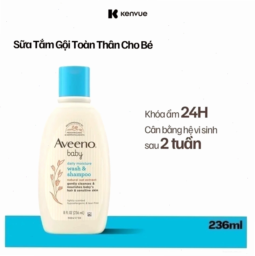 Sữa tắm gội Aveeno Baby Daily Moisture Wash & Shampoo với thành phần yến mạch