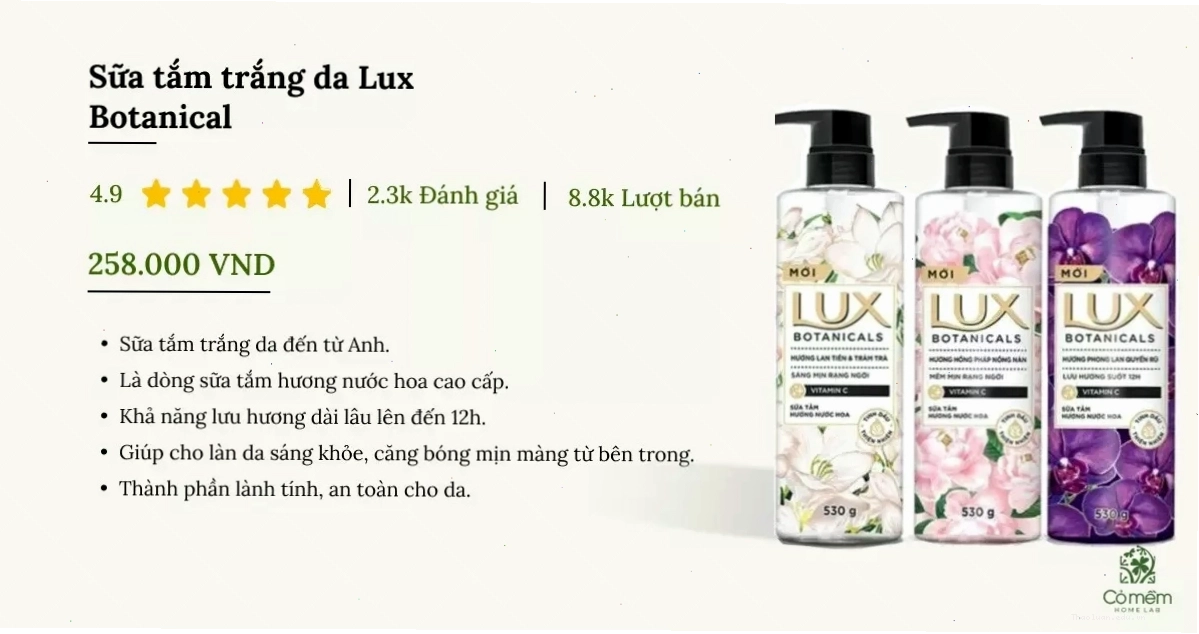Sữa tắm trắng da Lux cung cấp dưỡng chất cho làn da