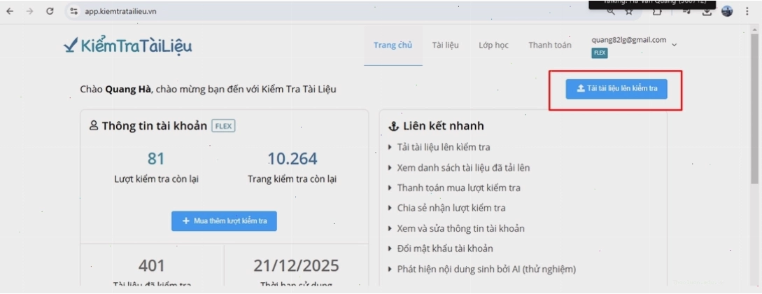 Tạo tài khoản để sử dụng dịch vụ kiểm tra tài liệu