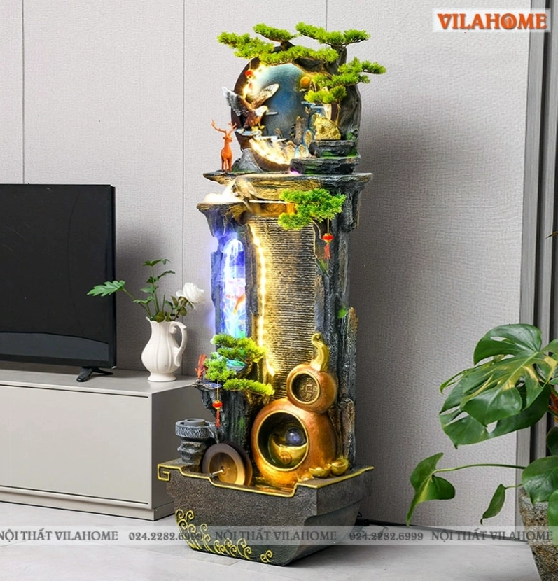 Thác nước phong thủy ngoài trời với thiết kế tinh tế