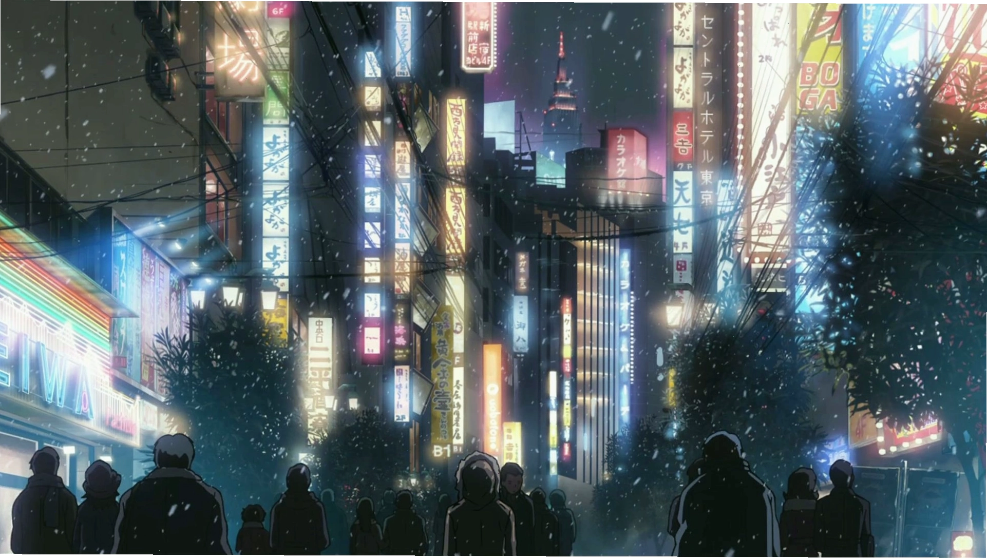 Thành phố anime 4K với kiến trúc Nhật Bản truyền thống và hiện đại