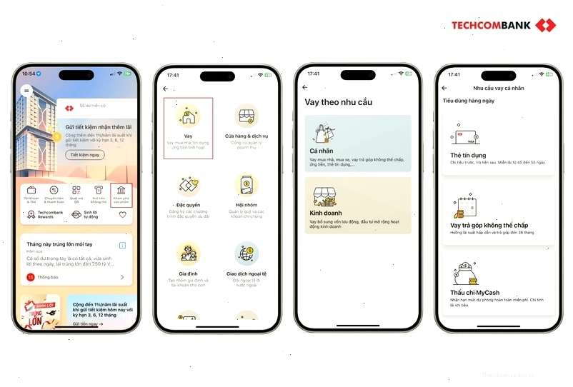 Thao tác vay online trên Techcombank Mobile