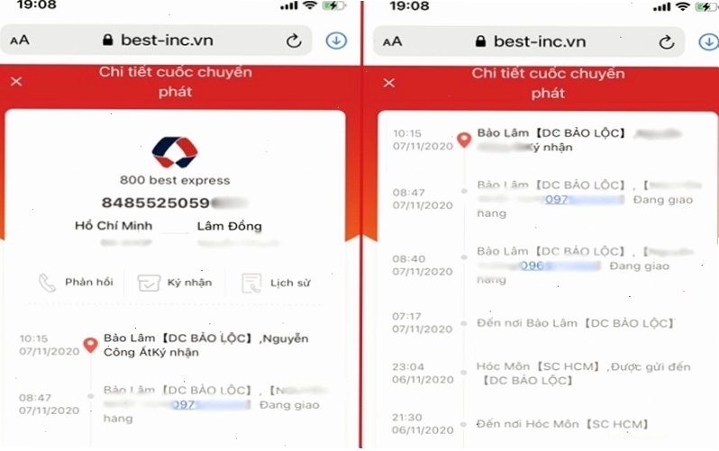 Thông tin vận chuyển của đơn hàng được cập nhật chi tiết trên website Best Express