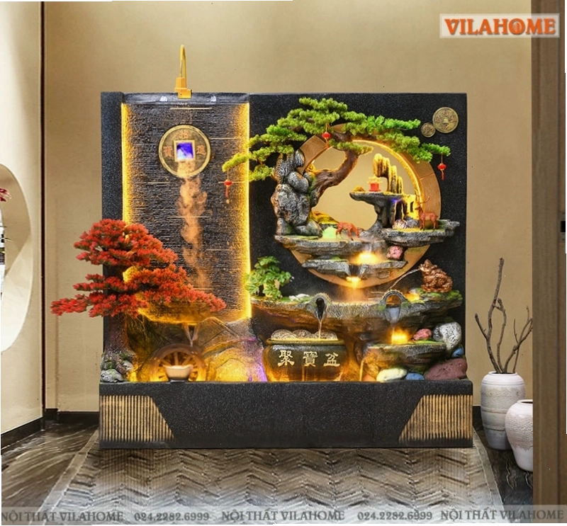 Tiểu cảnh thác nước ngoài trời đặt tại góc sân vườn tạo điểm nhấn