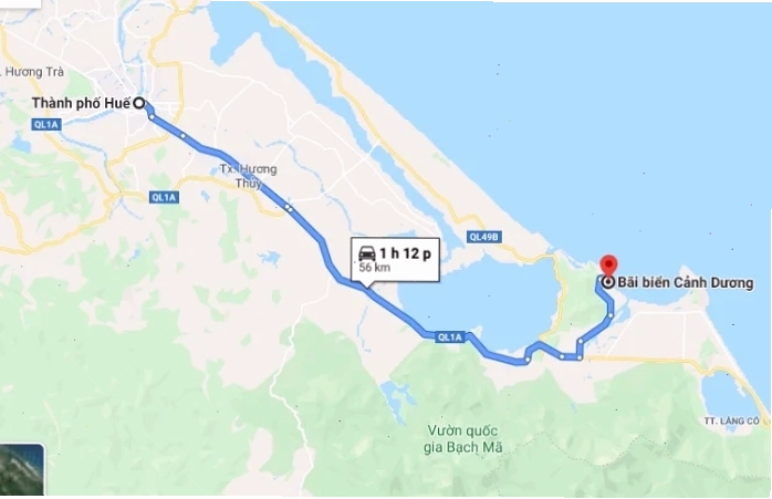 Toàn cảnh Biển Cảnh Dương Huế với bãi cát trắng và làn nước trong xanh