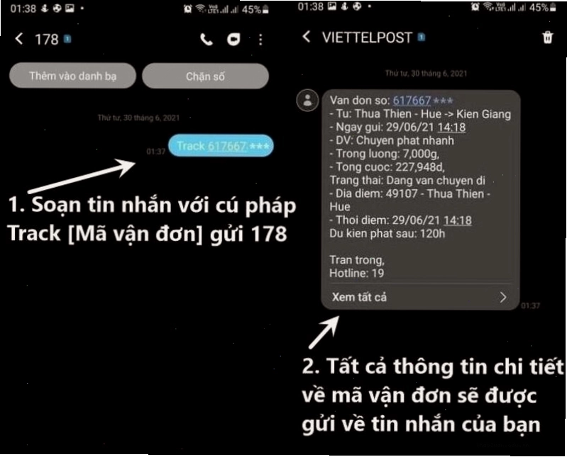Tra cứu đơn hàng Viettel Post bằng SMS