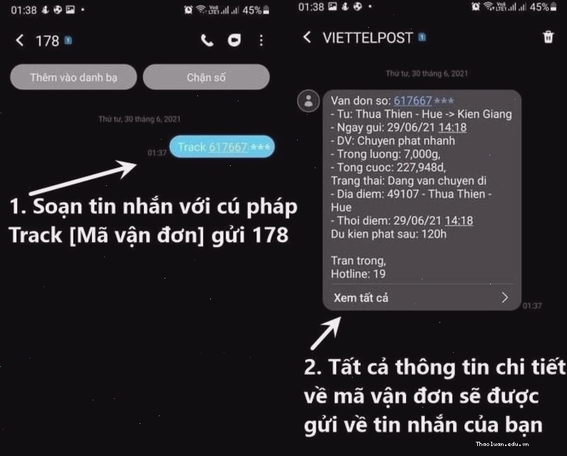 Tra cứu đơn hàng Viettel Post bằng tin nhắn SMS