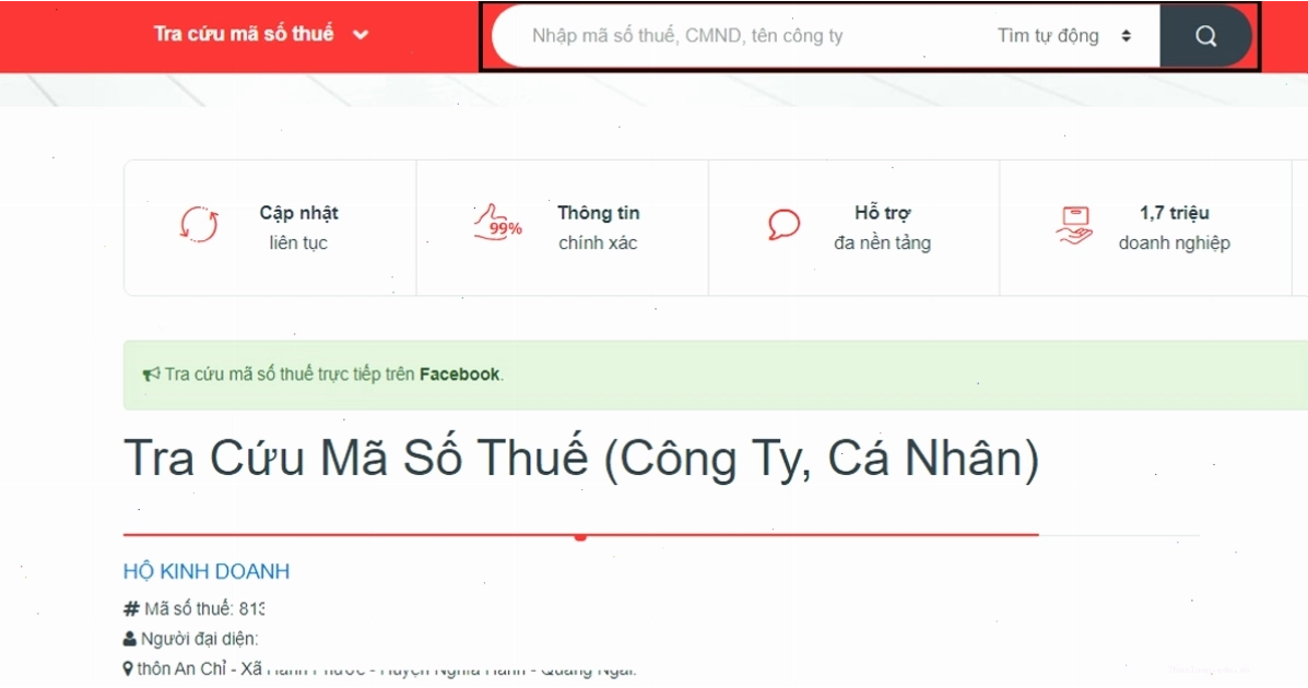 Tra cứu mã số thuế công ty trên trang Tra cứu Mã số thuế