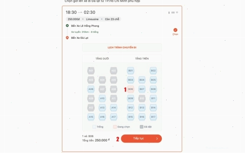 Tra cứu vé xe Phương Trang - Chọn ghế ngồi phù hợp