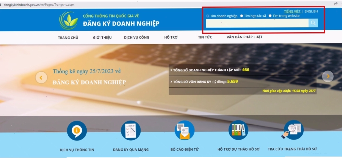 Tra mã số thuế trên Cổng thông tin quốc gia về đăng ký doanh nghiệp