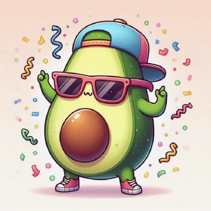 Trái bơ chibi cực kỳ vui vẻ và tràn đầy năng lượng