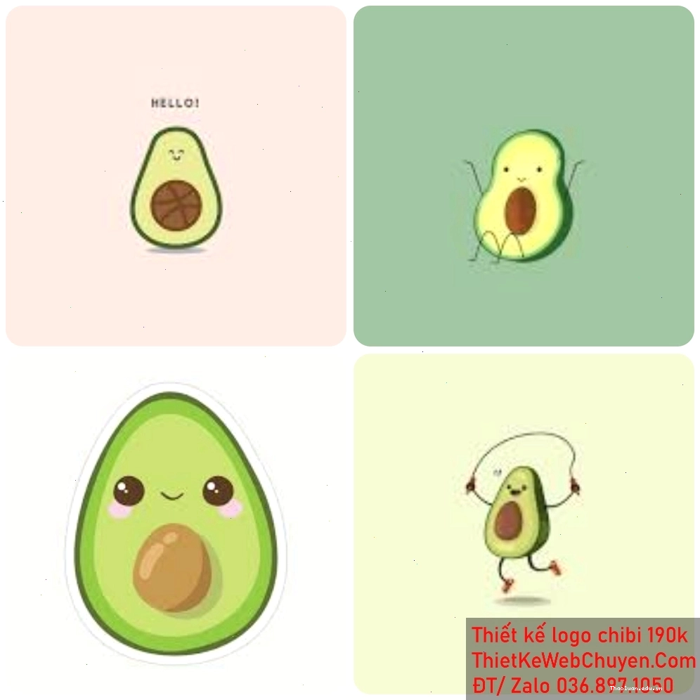 Trái bơ chibi cute với hai má ửng hồng
