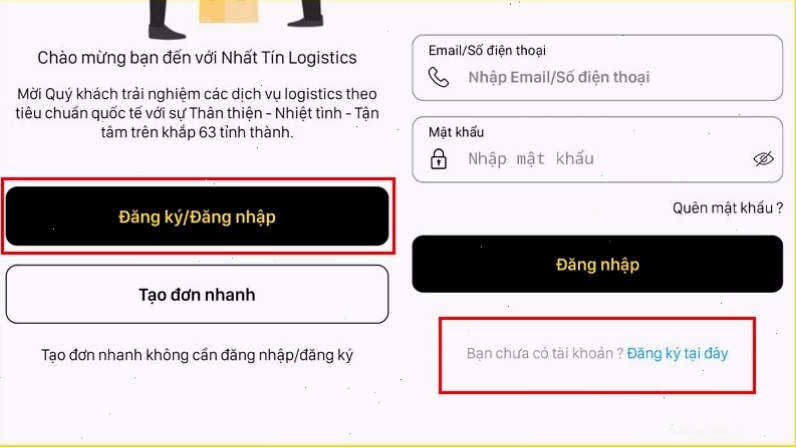 Truy cập ứng dụng Nhất Tín để đăng nhập hoặc đăng ký