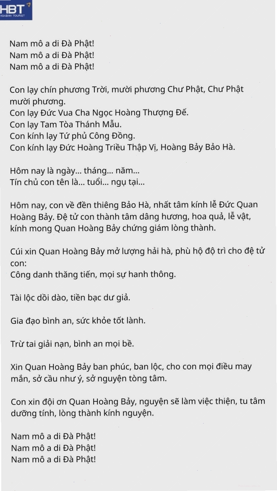 Văn khấn đền thờ Ông Hoàng Bảy Bảo Hà
