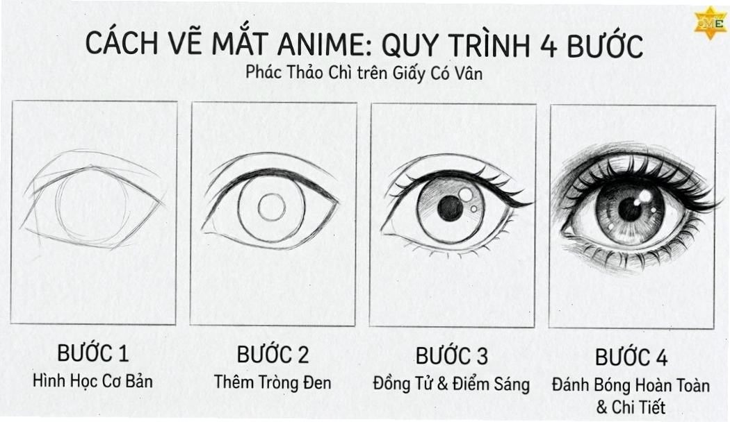 Vẽ con ngươi và điểm sáng cho mắt anime
