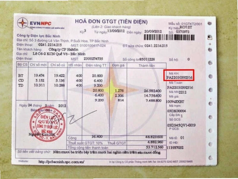 Xác định mã khách hàng trên hóa đơn điện tử hoặc website
