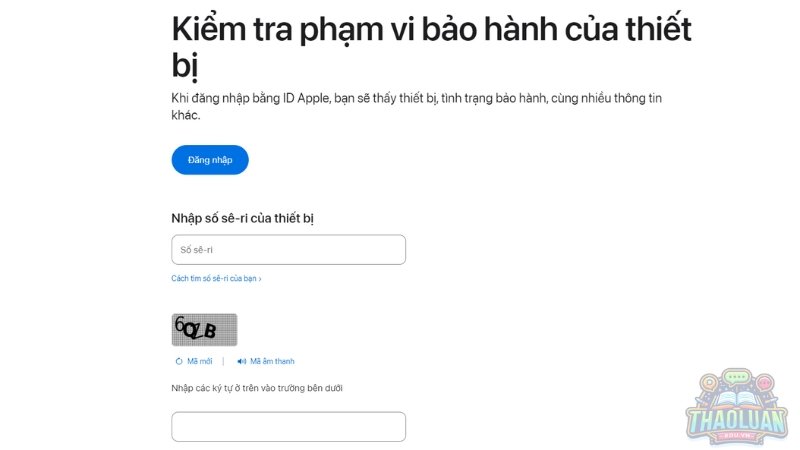 Kiểm tra số Serial trên trang web của Apple