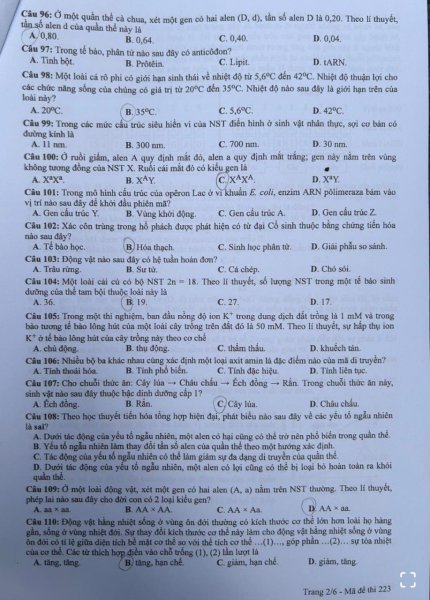 Đề thi THPT Quốc gia môn Sinh học năm 2024 mã đề 223 2
