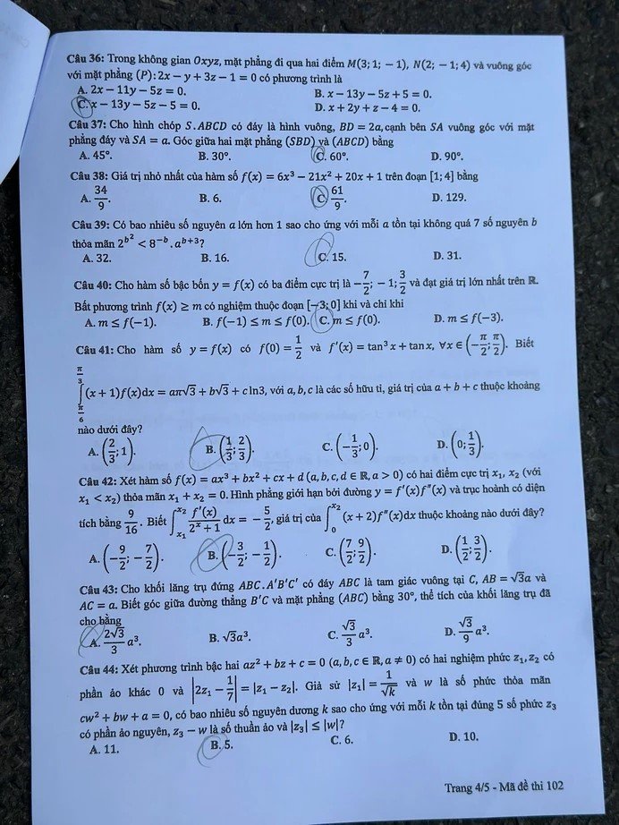 Đề thi THPT Quốc gia môn Toán năm 2024 mã đề 102 4