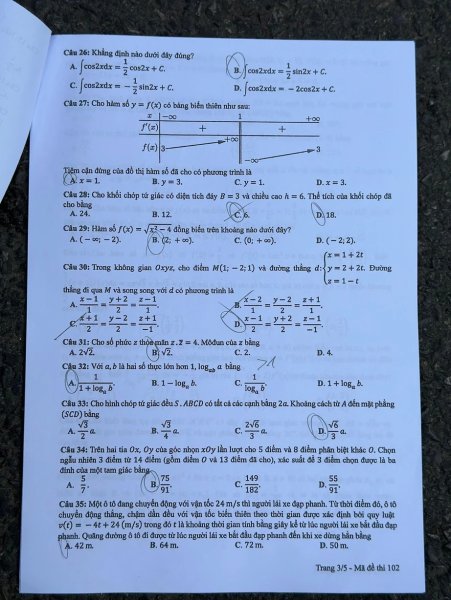 Đề thi THPT Quốc gia môn Toán năm 2024 mã đề 102 2