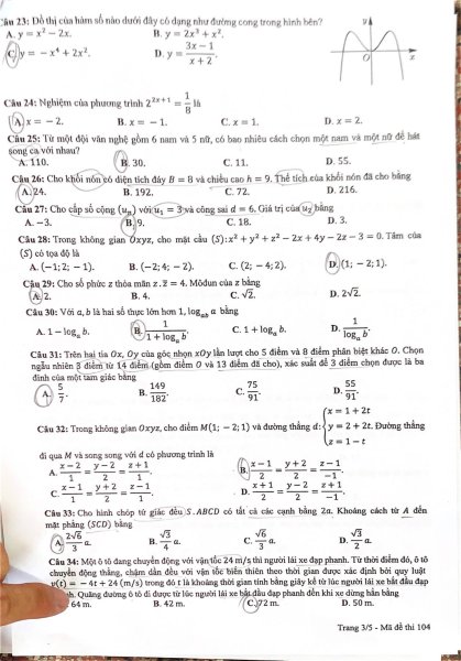 Đề thi THPT Quốc gia môn Toán năm 2024 mã đề 104 3