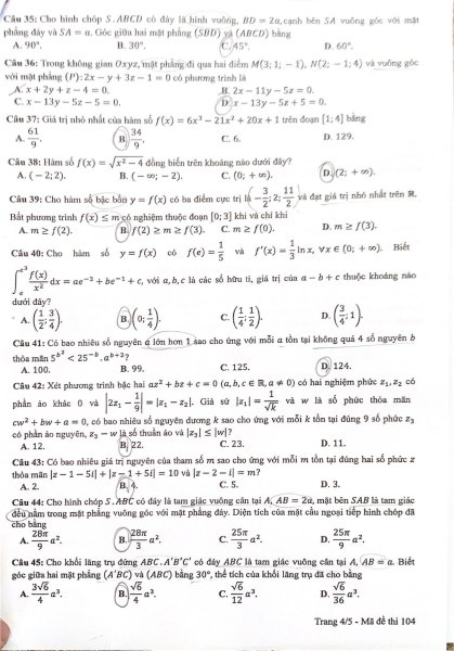 Đề thi THPT Quốc gia môn Toán năm 2024 mã đề 104 4