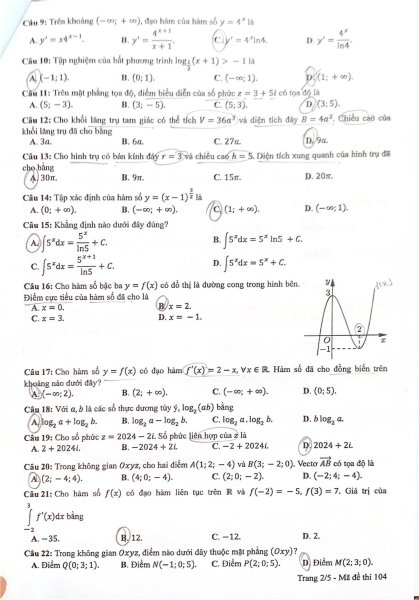 Đề thi THPT Quốc gia môn Toán năm 2024 mã đề 104 2