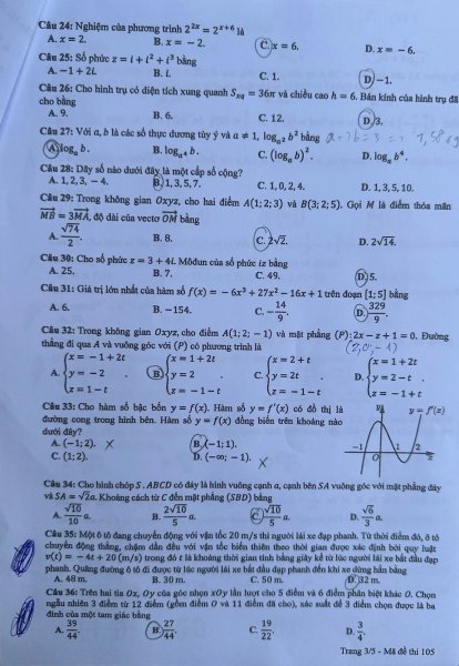 Đề thi THPT Quốc gia môn Toán năm 2024 mã đề 105 3