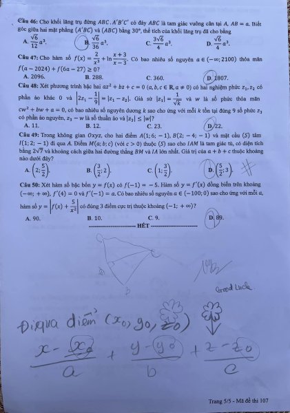 Đề thi THPT Quốc gia môn Toán năm 2024 mã đề 107 5