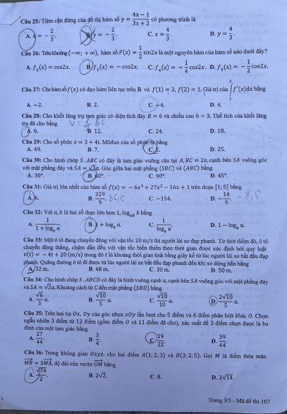 Đề thi THPT Quốc gia môn Toán năm 2024 mã đề 107 3