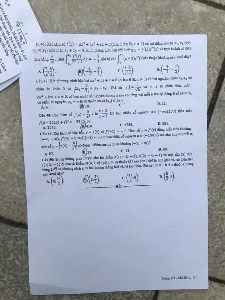 Đề thi THPT Quốc gia môn Toán năm 2024 mã đề 110 5