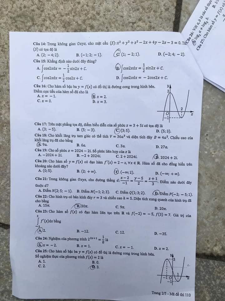 Đề thi THPT Quốc gia môn Toán năm 2024 mã đề 110 2