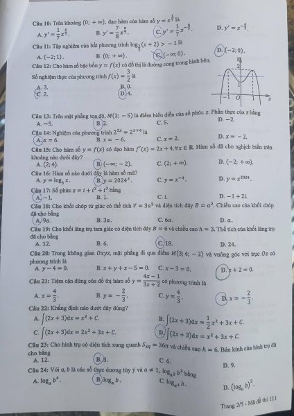 Đề thi THPT Quốc gia môn Toán năm 2024 mã đề 111 2
