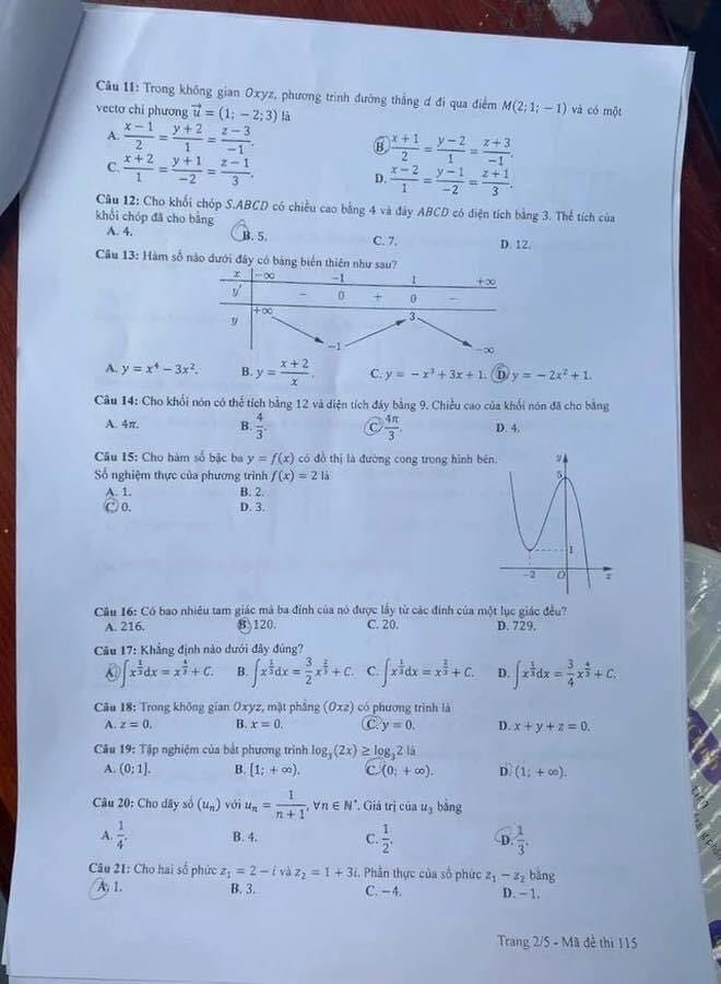 Đề thi THPT Quốc gia môn Toán năm 2024 mã đề 115 2