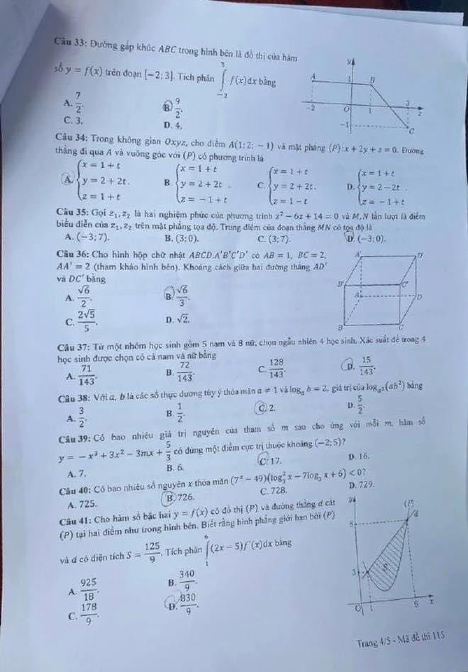 Đề thi THPT Quốc gia môn Toán năm 2024 mã đề 115 4
