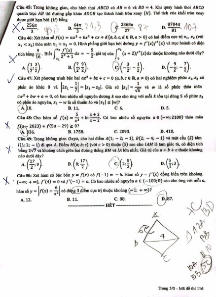 Đề thi THPT Quốc gia môn Toán năm 2024 mã đề 116 5