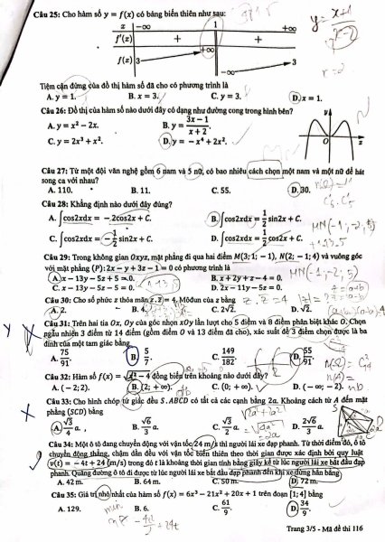 Đề thi THPT Quốc gia môn Toán năm 2024 mã đề 116 3