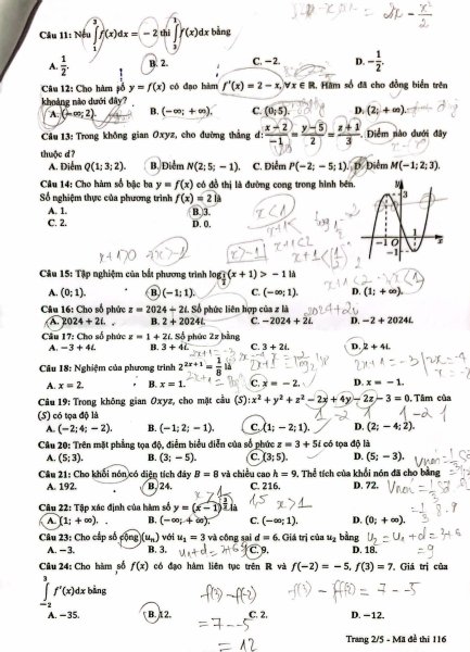 Đề thi THPT Quốc gia môn Toán năm 2024 mã đề 116 2