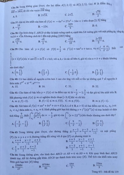 Đề thi THPT Quốc gia môn Toán năm 2024 mã đề 119 4