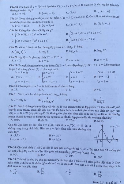 Đề thi THPT Quốc gia môn Toán năm 2024 mã đề 119 3