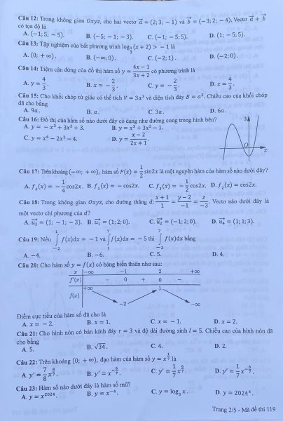 Đề thi THPT Quốc gia môn Toán năm 2024 mã đề 119 2
